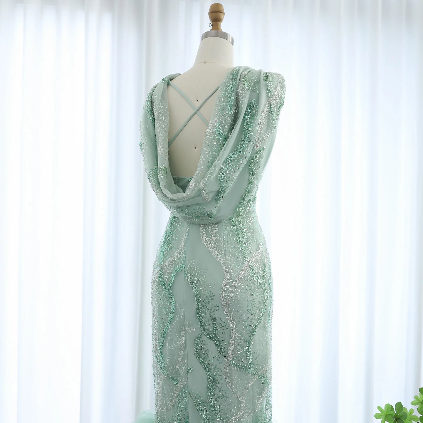 Feathers Sage Green Elegant Evening Dresses for Women Wedding - Image 7
