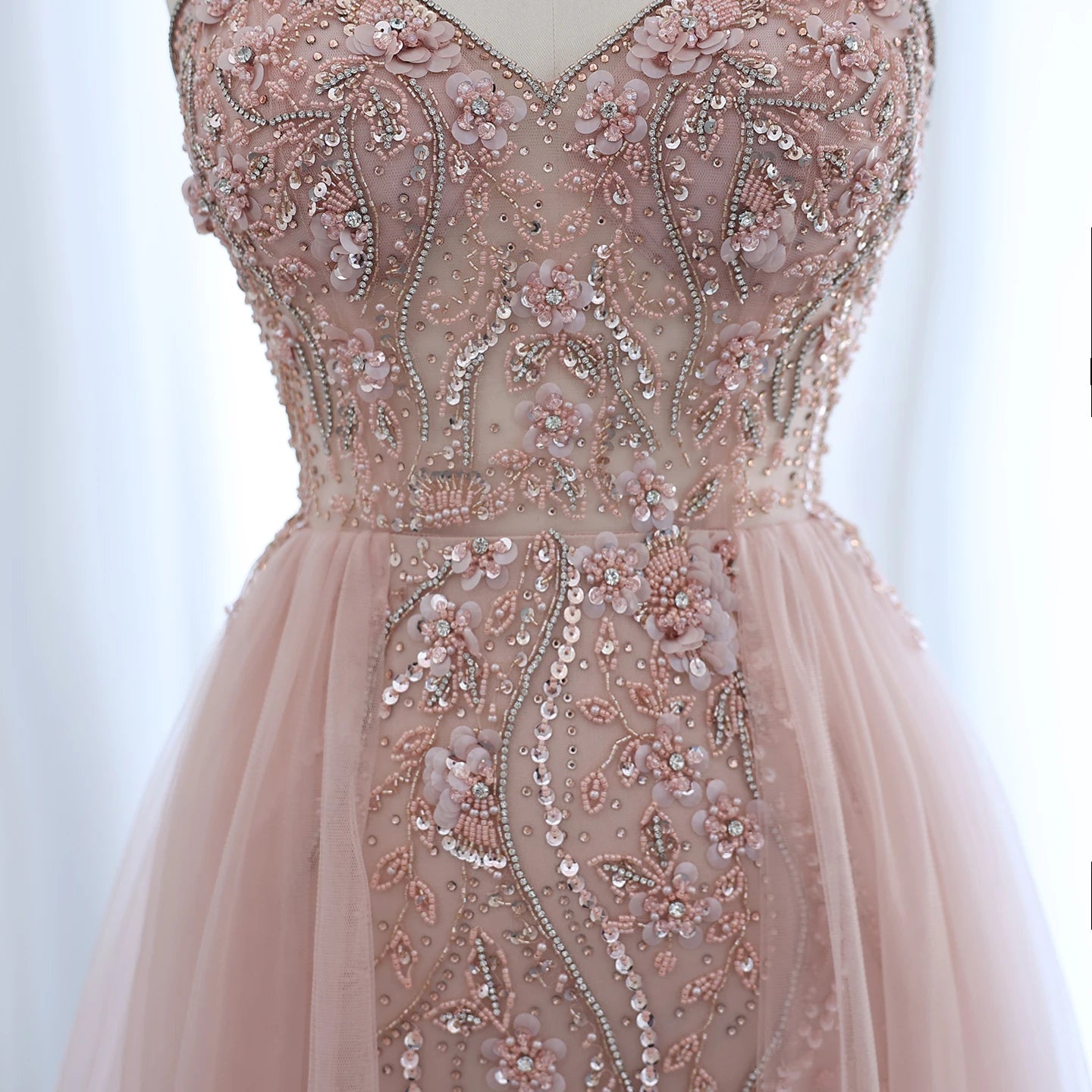 Blush Pink Dubai Evening Dresses with Overskirt Spaghetti Straps Sexy Long Luxury Wedding Party Prom Dress - Image 6