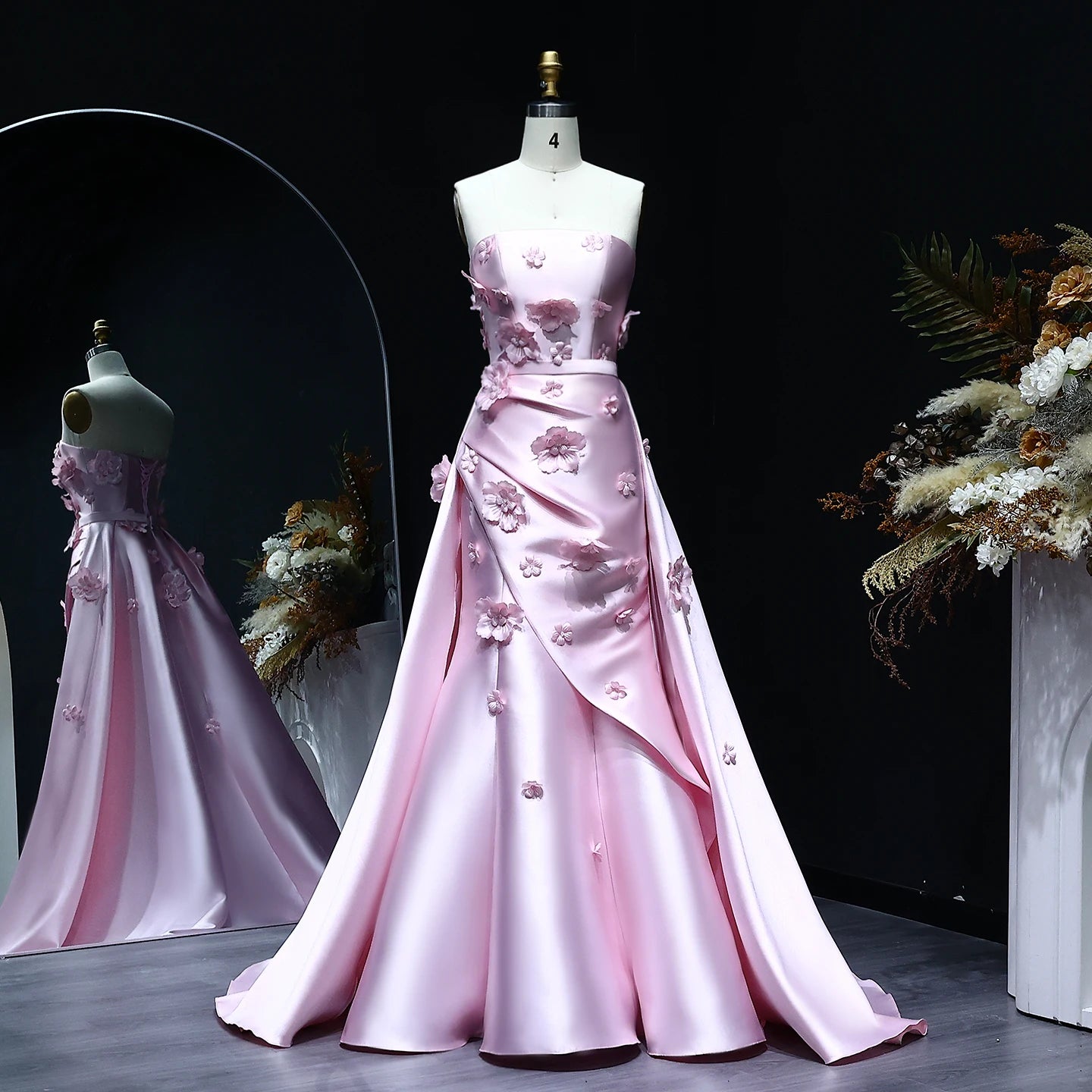 3D Flowers Mermaid Evening Dress with Detachable Overskirt Women Wedding Party Gowns Customized - Image 3