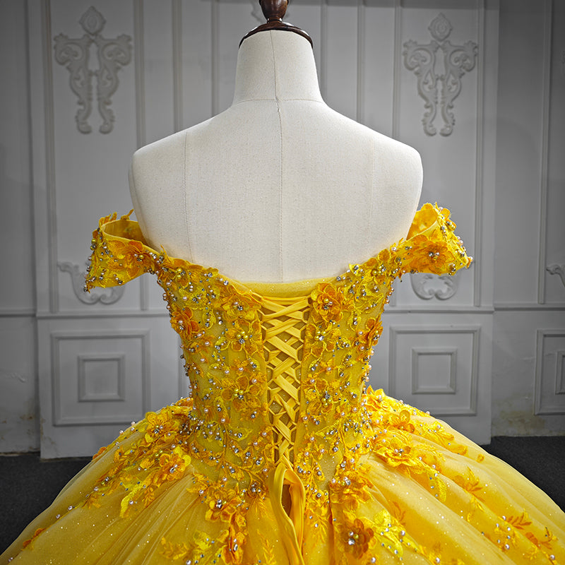 Yellow 3D Flower For your Engagement Evening Dress - Image 7