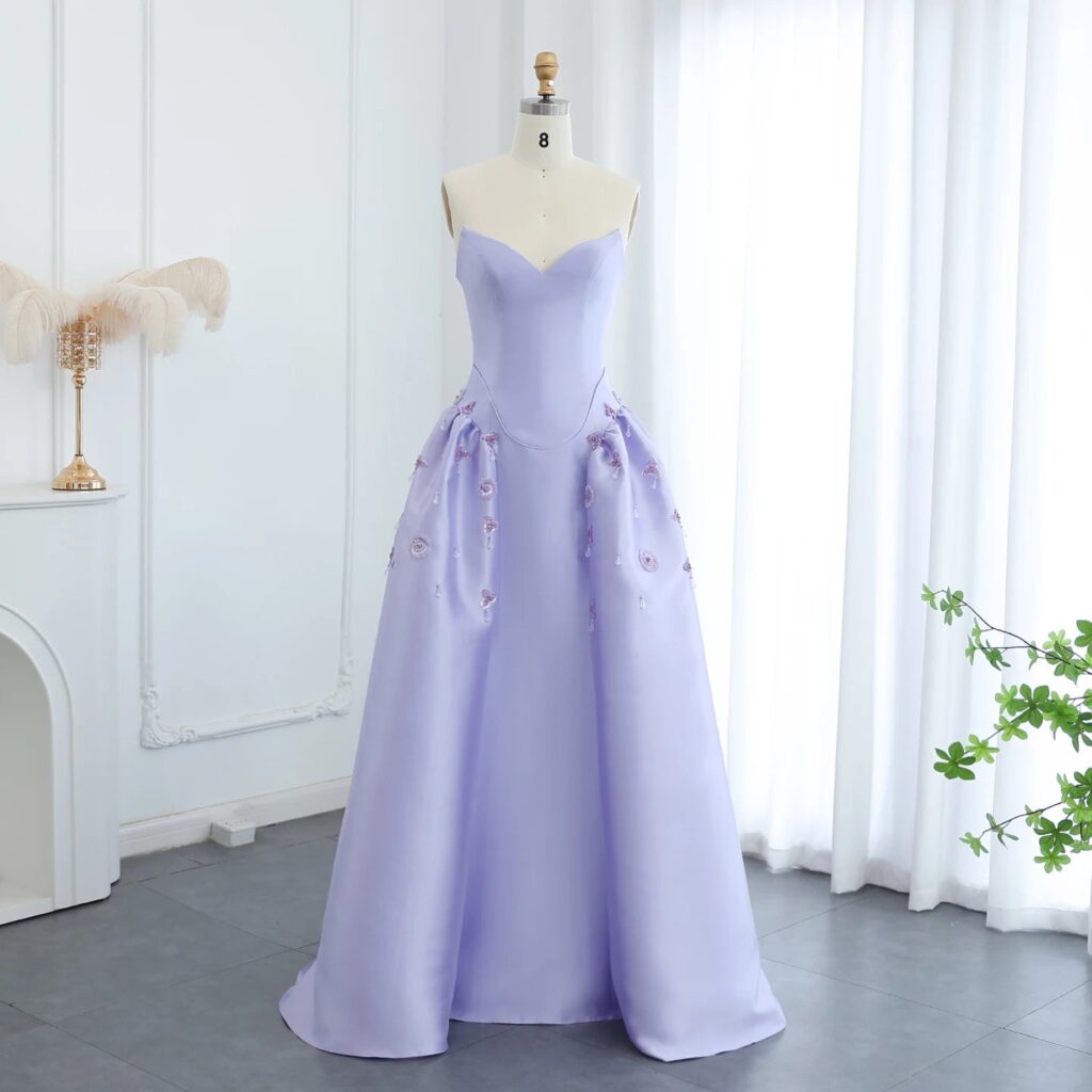 Luxury Pearls Stone Lilac Evening Dress A-Line Arabic Elegant Sweetheart Women Party Prom Formal Dresses