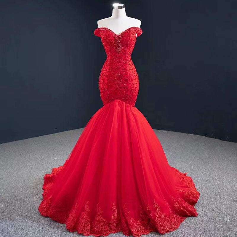 Elegant Mermaid Dress Bride Dresses Sexy V Neck Beading