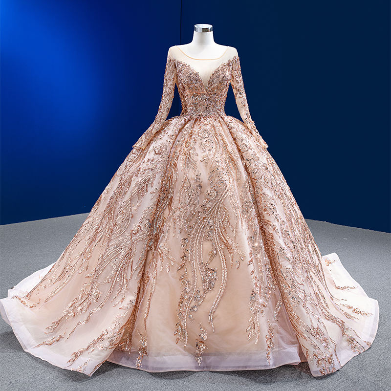 High Quality Off Shoulder Applique Luxury Ball Gown Long Sleeve Evening Dress
