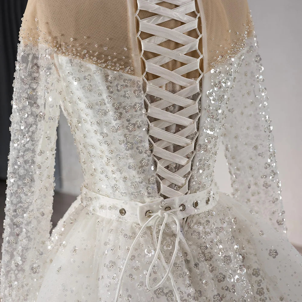 Exclusive Long Sleeve Mermaid Wedding Sequins Dresses With Overskirt - Image 6