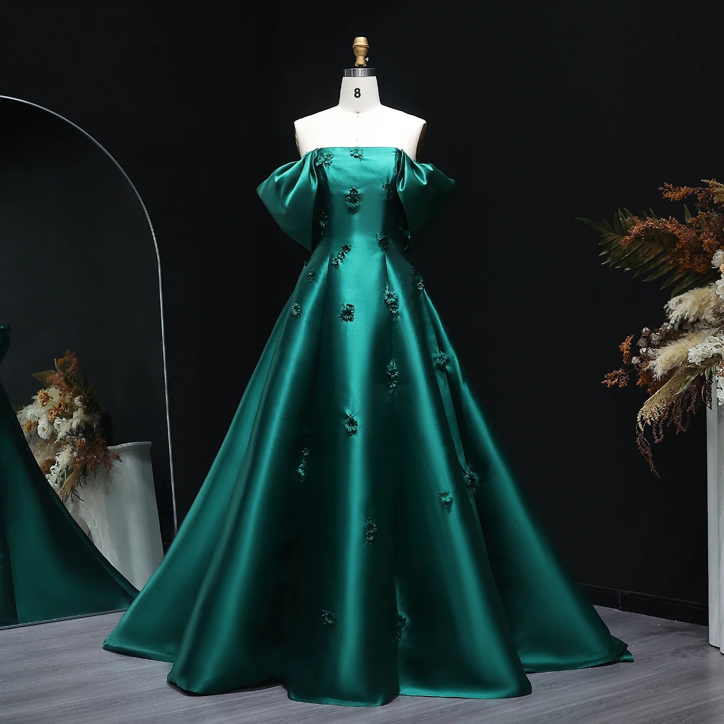 Off Shoulder Wine Red Evening Dress 3D Flowers Women Wedding Engagement Party Gowns - Image 3
