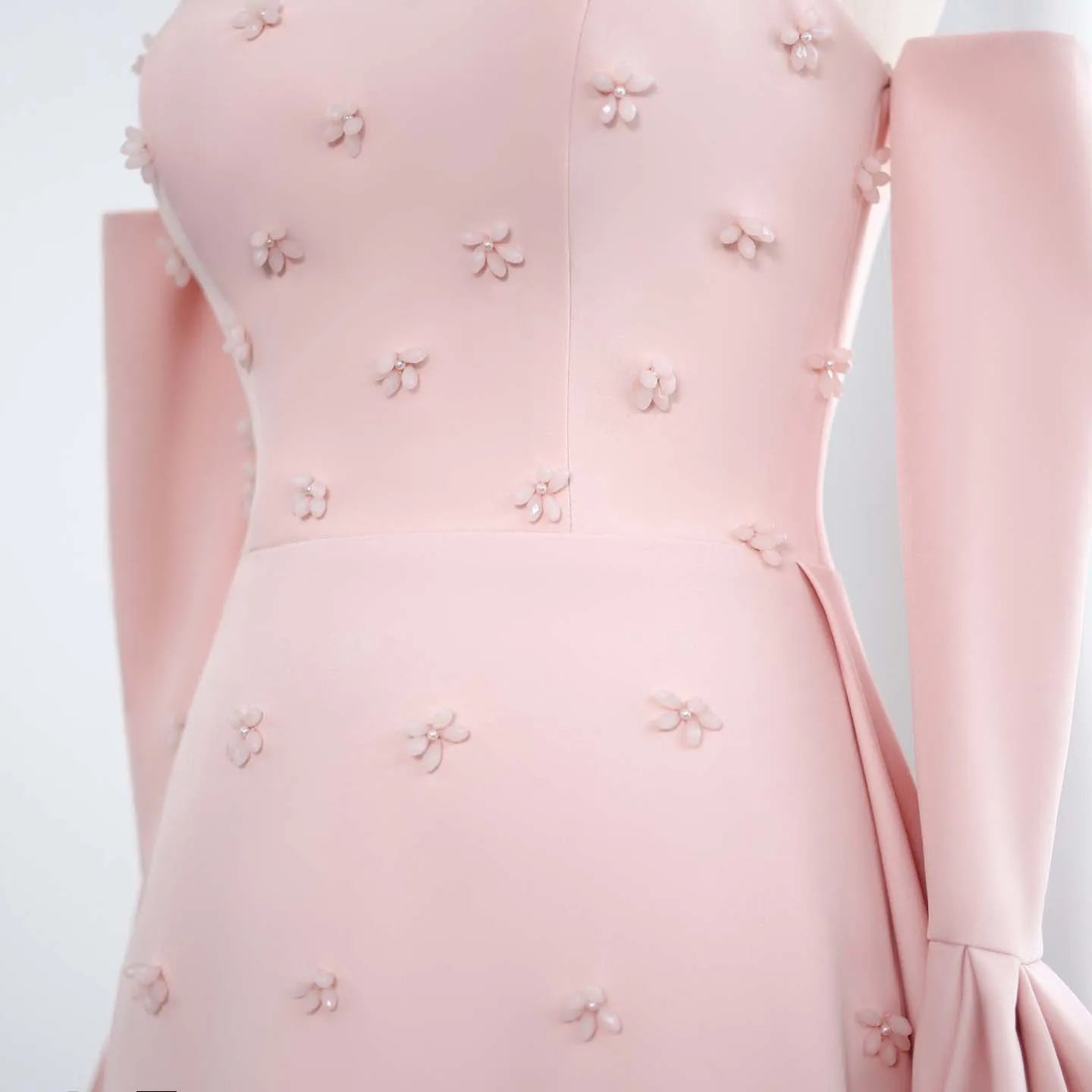 Elegant Strapless 3D Floral Beaded Pink Evening Dress with Long Sleeves Overskirt for Women Wedding - Image 2
