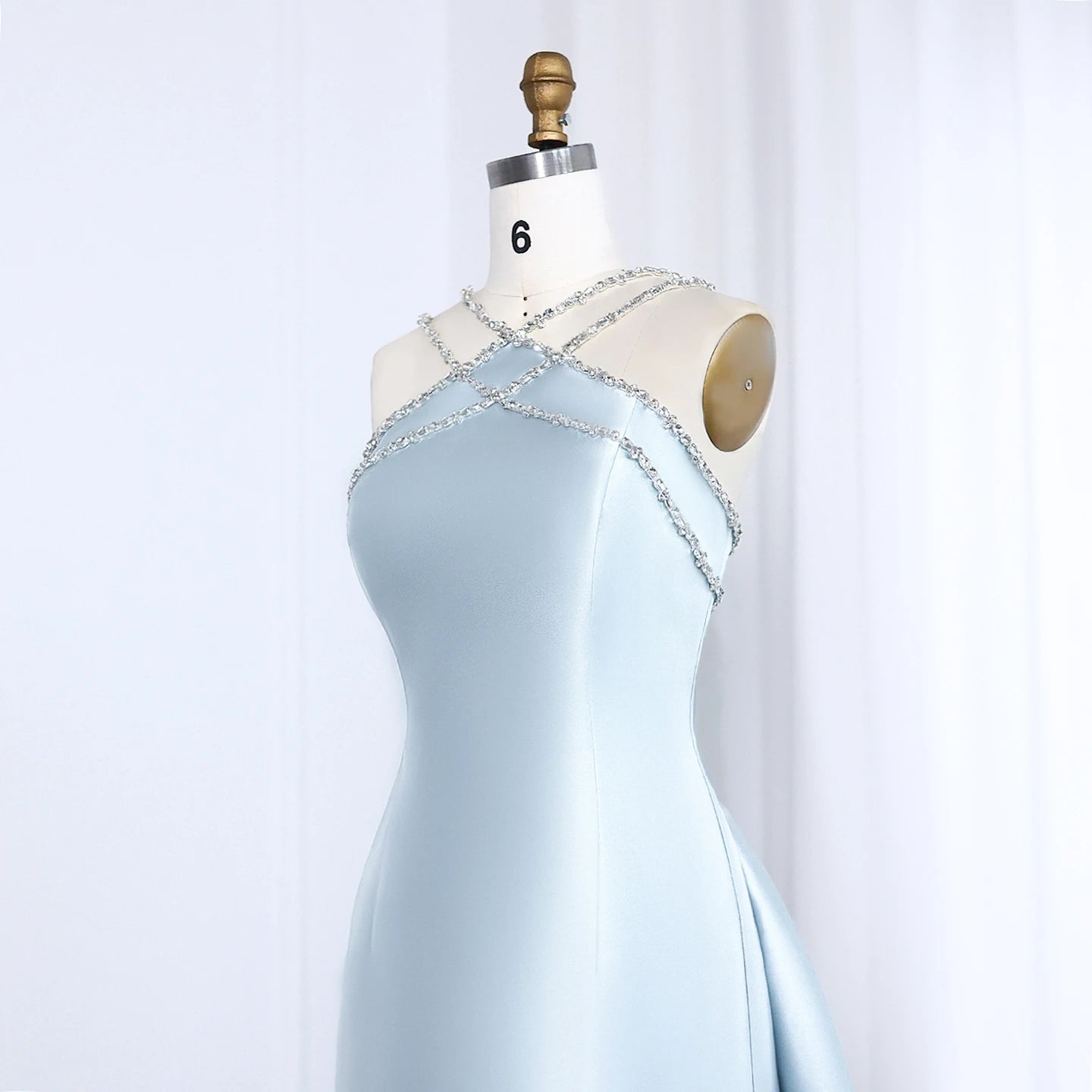 Elegant Light Blue Satin Evening Dress for Women Wedding Overskirt Formal Party Gowns - Image 5