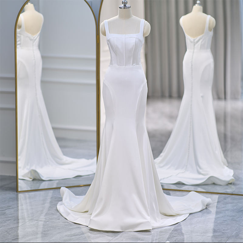Classic White Tank Square Collar Mermaid Sleeveless Bridal Dress