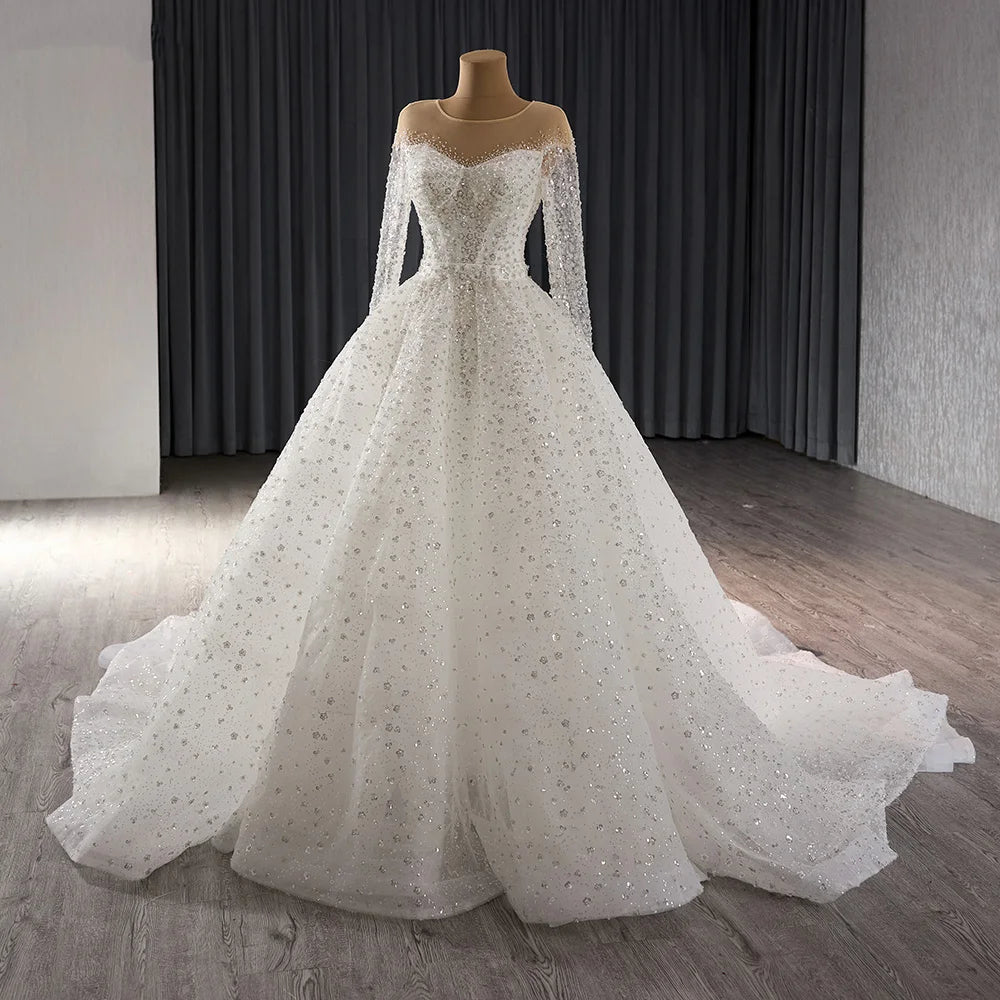 Exclusive Long Sleeve Mermaid Wedding Sequins Dresses With Overskirt - Image 3