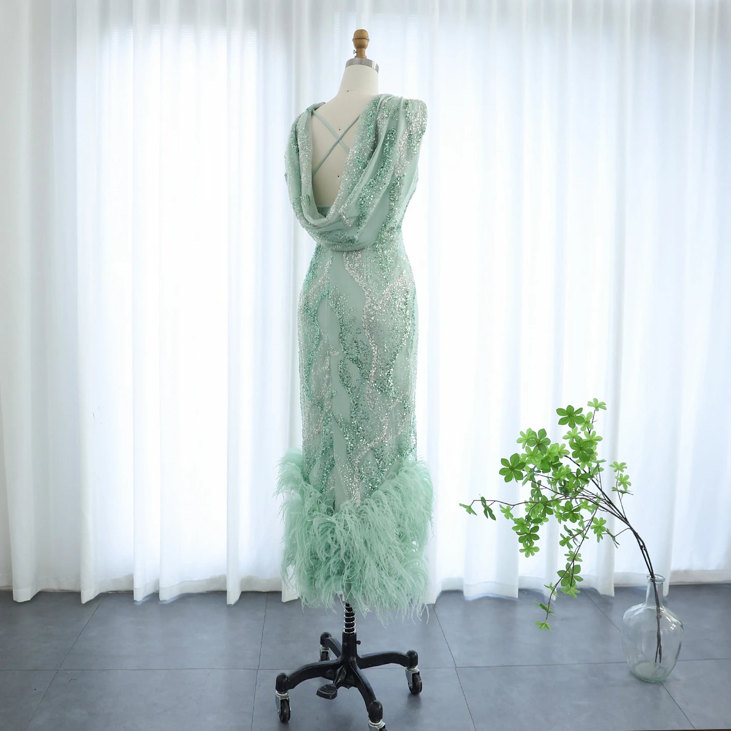 Feathers Sage Green Elegant Evening Dresses for Women Wedding - Image 3