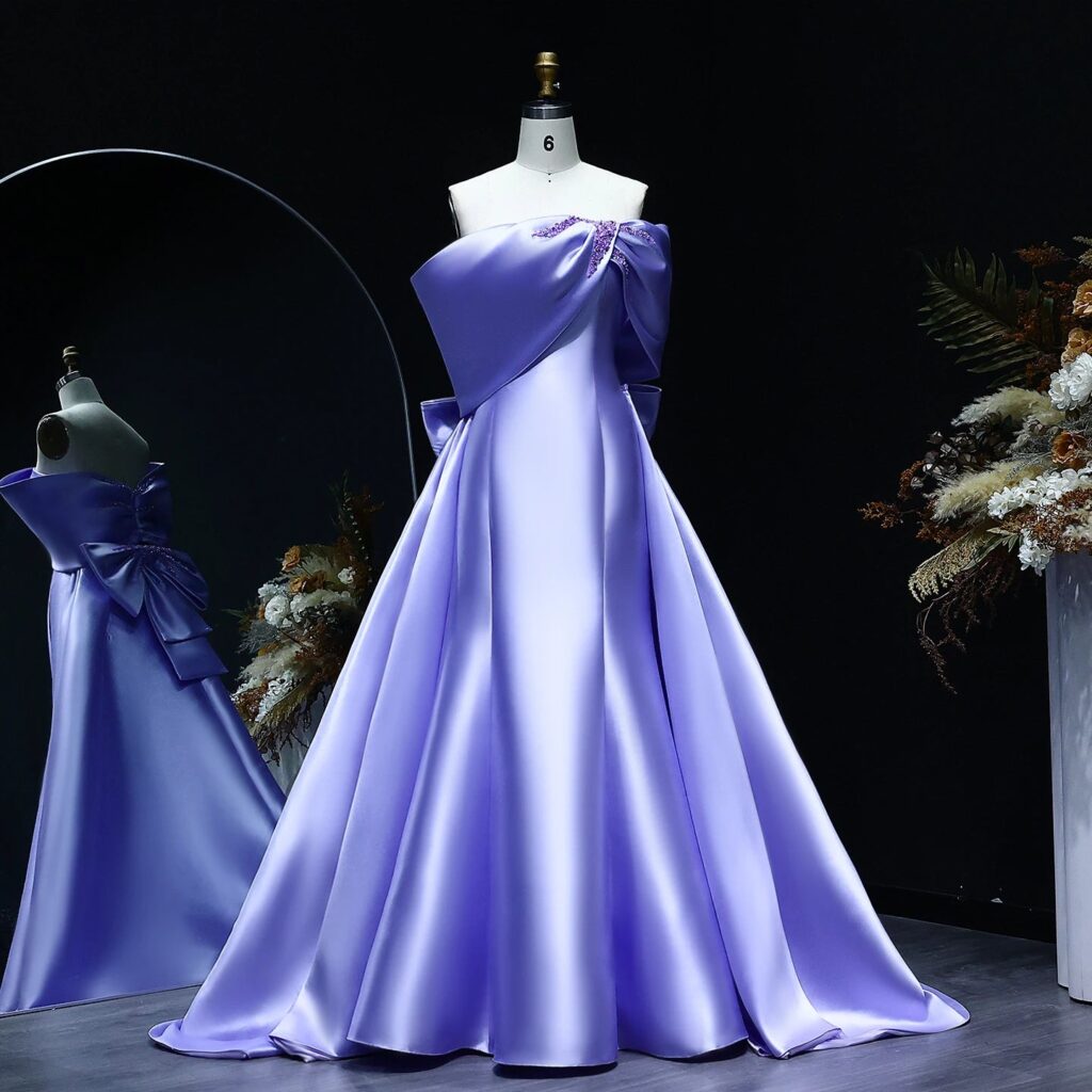 Lilac Off-Shoulder Evening Gown with Overskirt Elegant Women Wedding Formal Party Dress