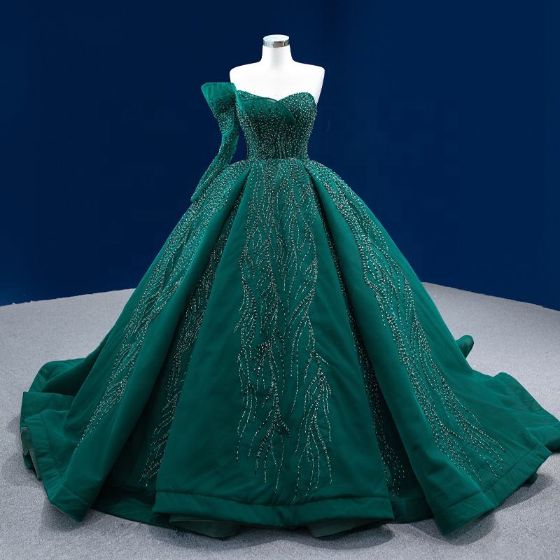 Green One Shoulder Prom Evening Dress
