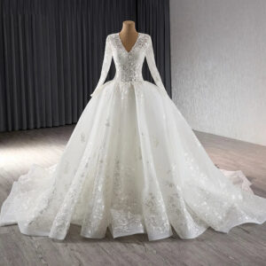 Elegant V-neck Embroidery Wedding Long Tail Dresses