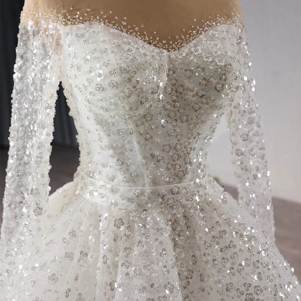 Exclusive Long Sleeve Mermaid Wedding Sequins Dresses With Overskirt - Image 2