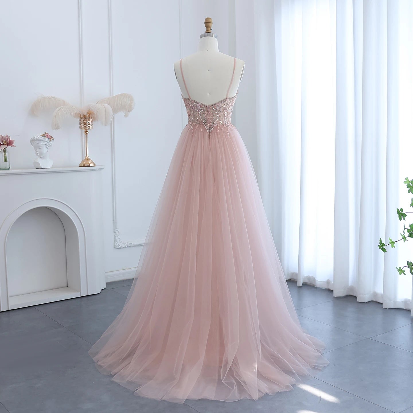 Blush Pink Dubai Evening Dresses with Overskirt Spaghetti Straps Sexy Long Luxury Wedding Party Prom Dress - Image 9