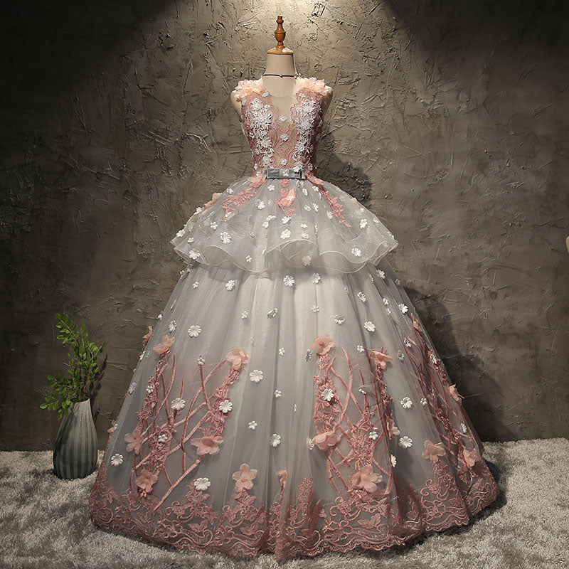 real spring evening dress 3d flower pattern ball gown peplum prom dress elegant evening for party