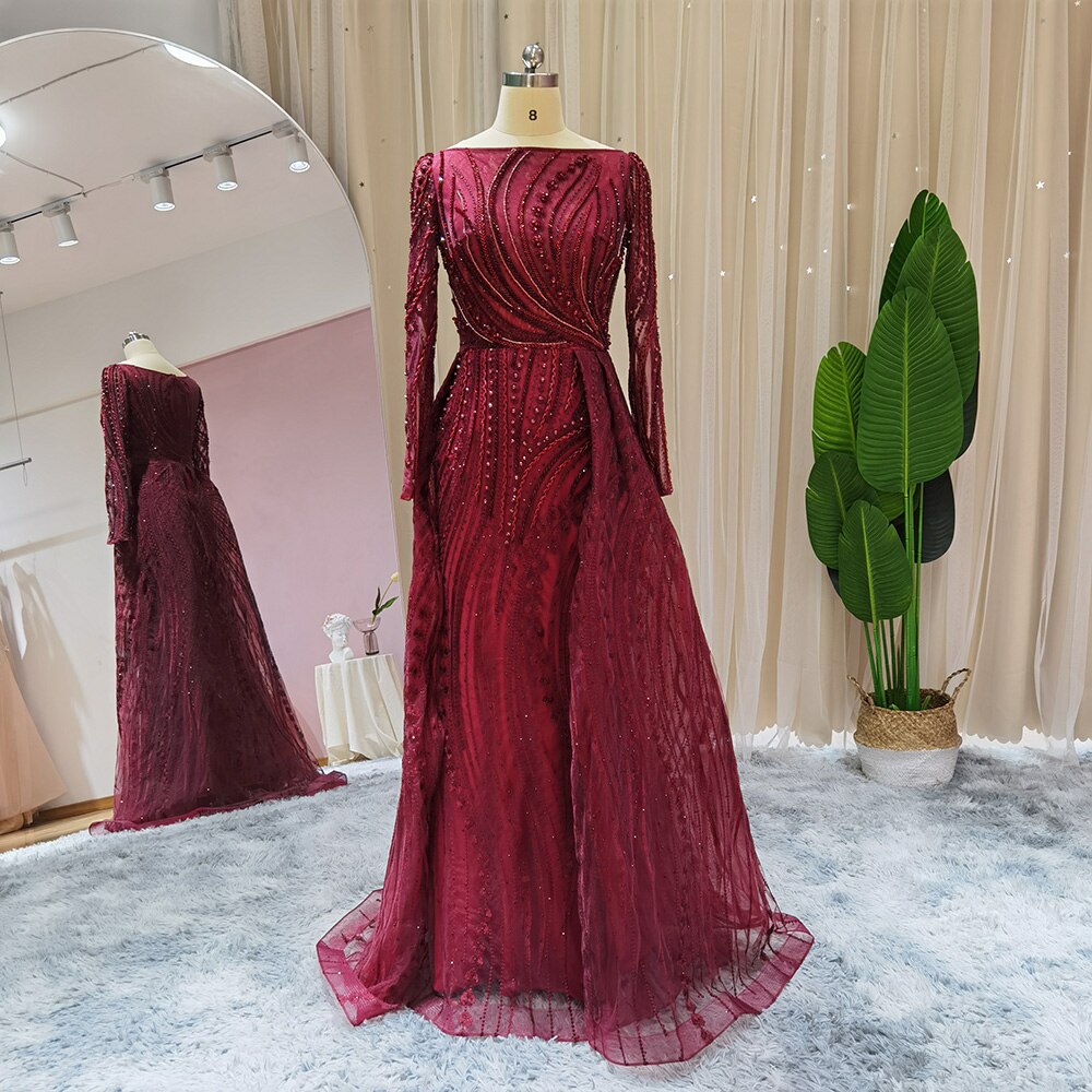 Elegant  Evening Dresses Long Sleeve Luxury Overskirt Formal Dress for Women Wedding