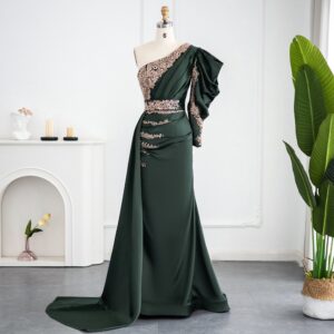 One Shoulder Mermaid Evening Dress Long Sleeve Beaded Elegant Women Formal Prom Dresses for Wedding Party Gowns