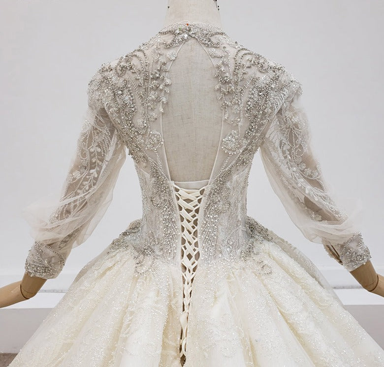 Heavy Beading Lace Long Sleeve Applique Wedding Gown Dress - Image 8