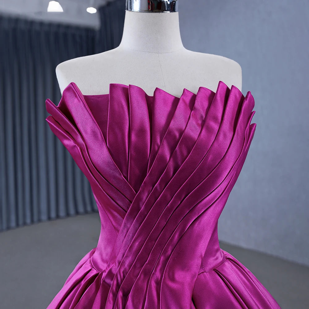 Real Pictures Fuchsia elegant Off-the-shoulder pleated satin Princess Ball Gown Sweetheart Wedding Dresses - Image 4
