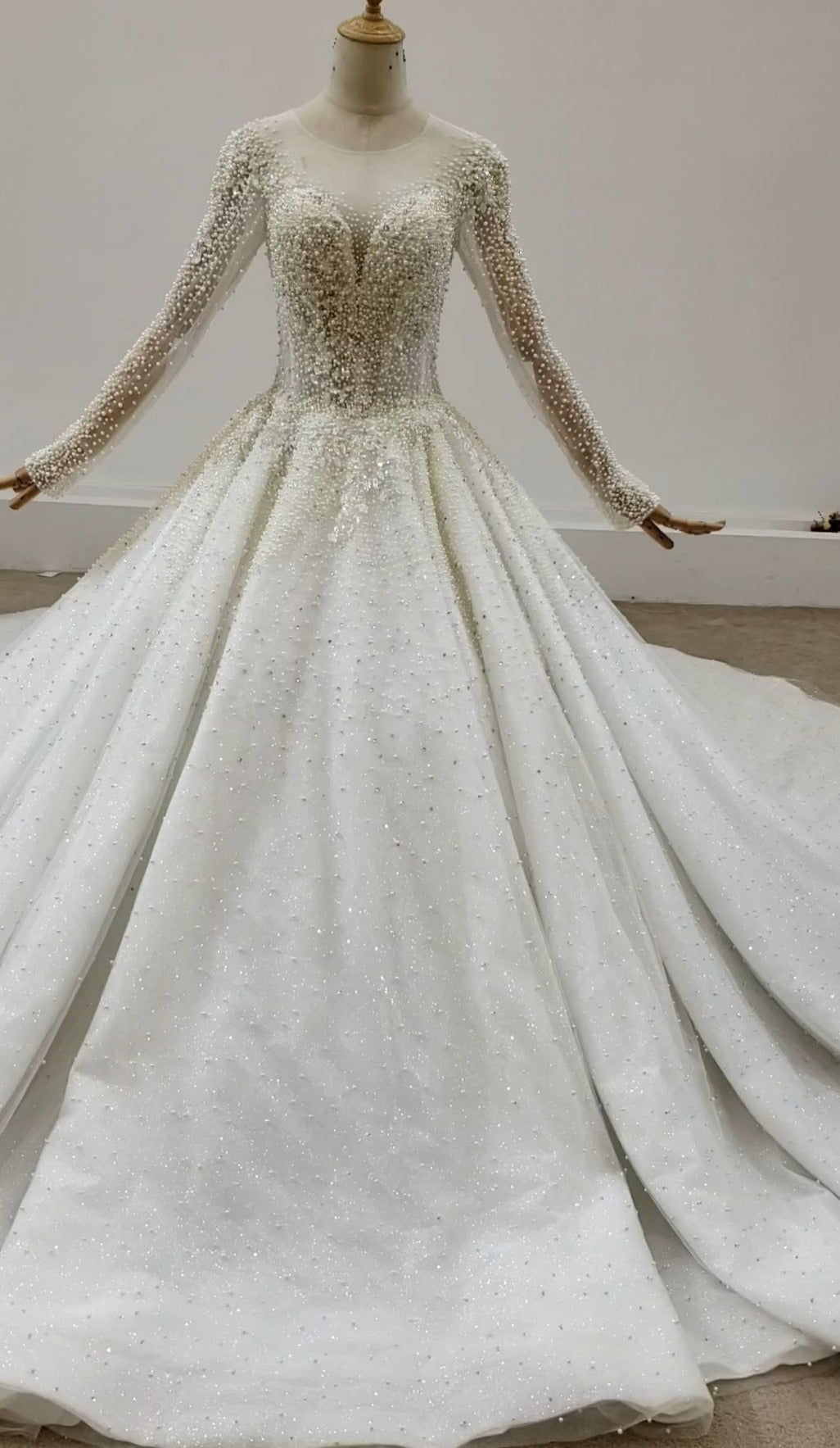 Heavy Beading Elegant Long Sleeve Bridal Gowns Wedding Dress - Image 2