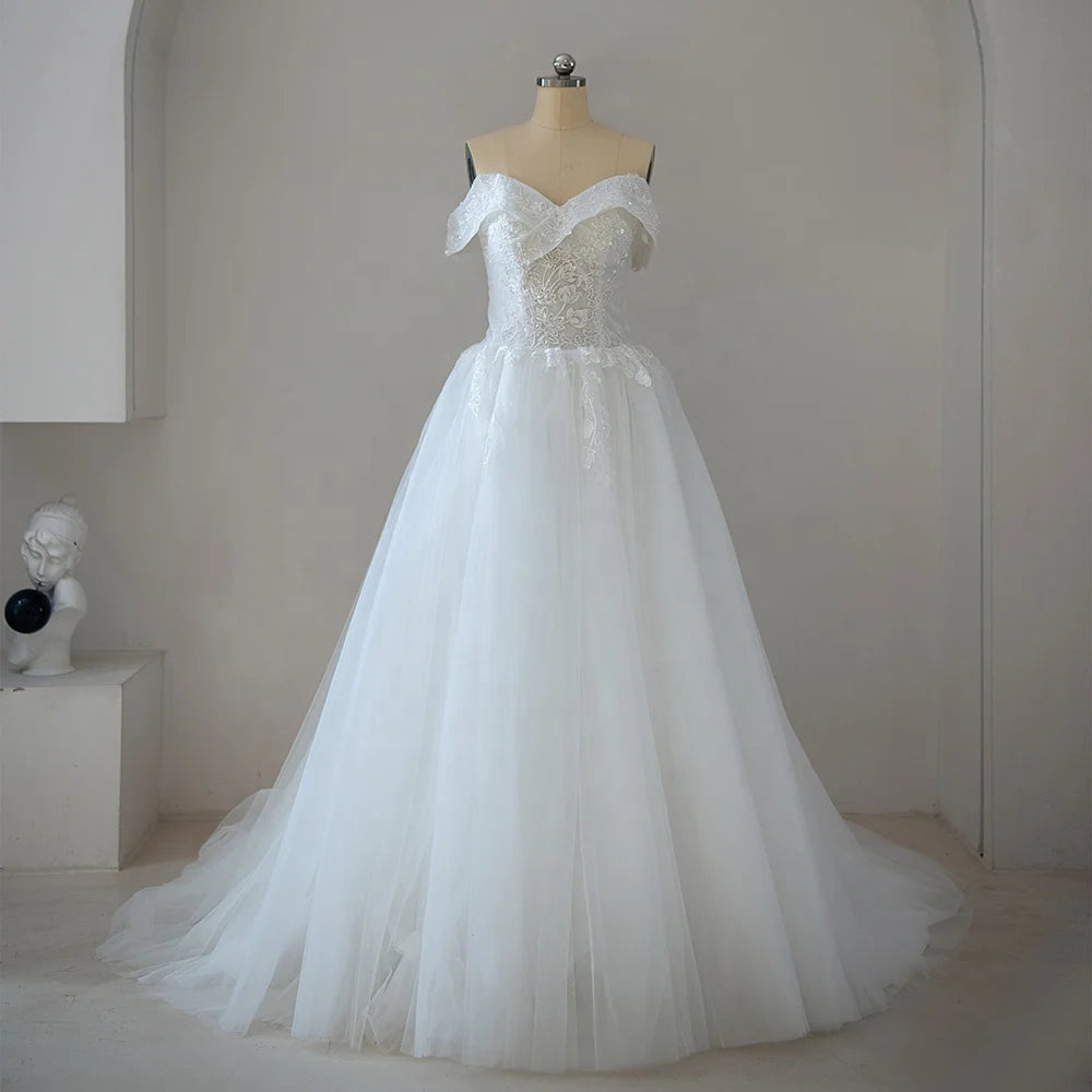 Organza Lace Appliqued Flower Sweetheart Bridal Wedding Women's Dresses