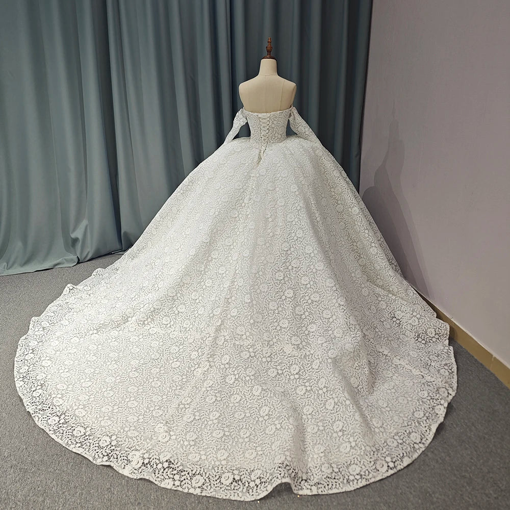 Luxury Lace White Dress Embroidery Wedding Dress Bridal Gown Detachable Sleeves Wedding Dress - Image 3
