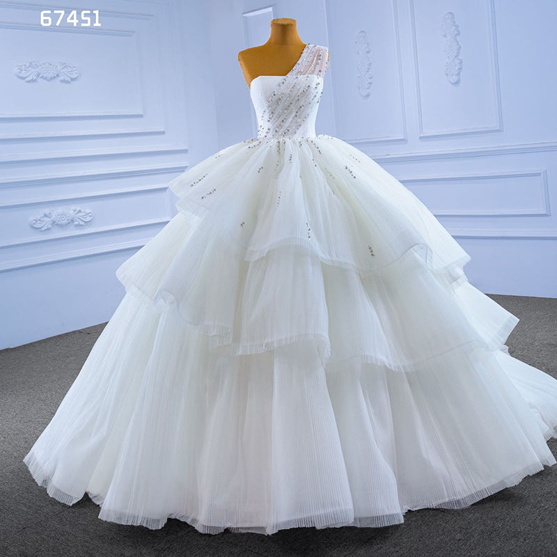 Low Key Wedding Dresses 2022 Simple One Shoulder Beaded Lace Bridal Wedding Dresses - Image 4