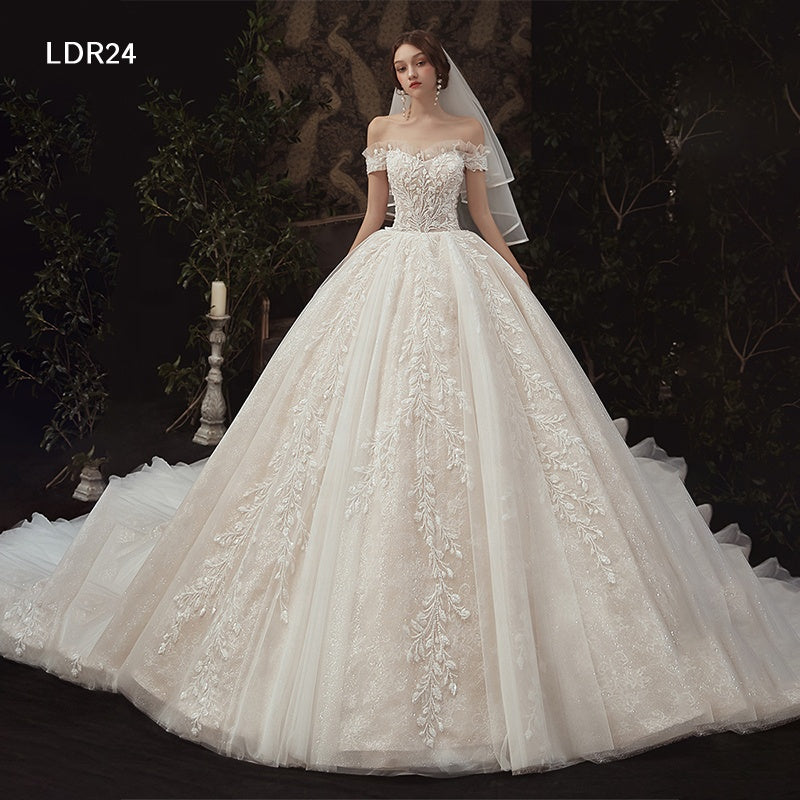 Princess Off Shoulder Luxury Lace Applique Wedding Dress Bridal Gowns
