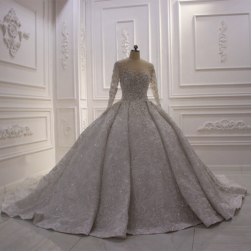 Wedding Dresses Elegant Long Sleeves Modern Embroidered Sand Sequins Draped Plus Size Women Dresses