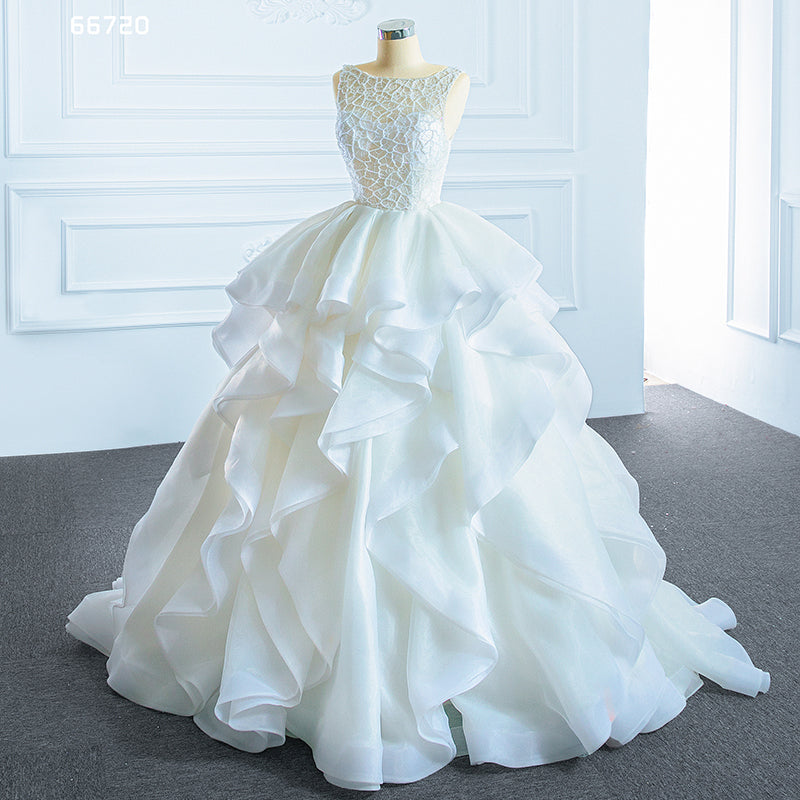 luxury wedding dresses white saree ruffled organza wedding dress - Image 9