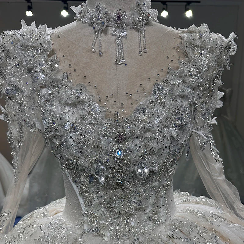 Princess Wedding Dress Illusion O-Neck Long Sleeve Pure Handmade Embroidery Applique Beading Formal Bride Gown - Image 5