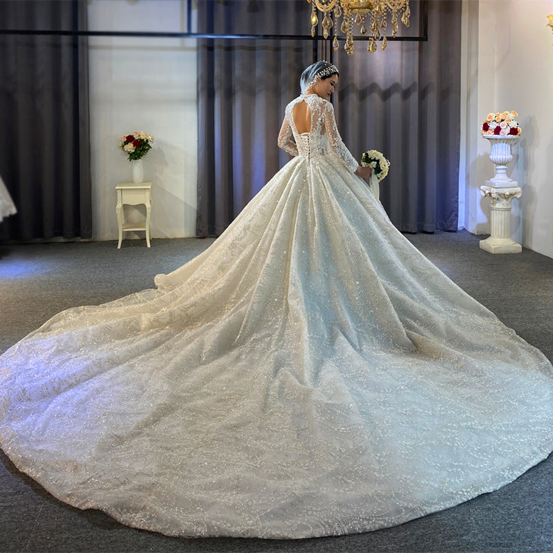 Deluxe Wedding Bride Dress Sexy Deep V -Neck Sequins Lace Wedding Dress - Image 3