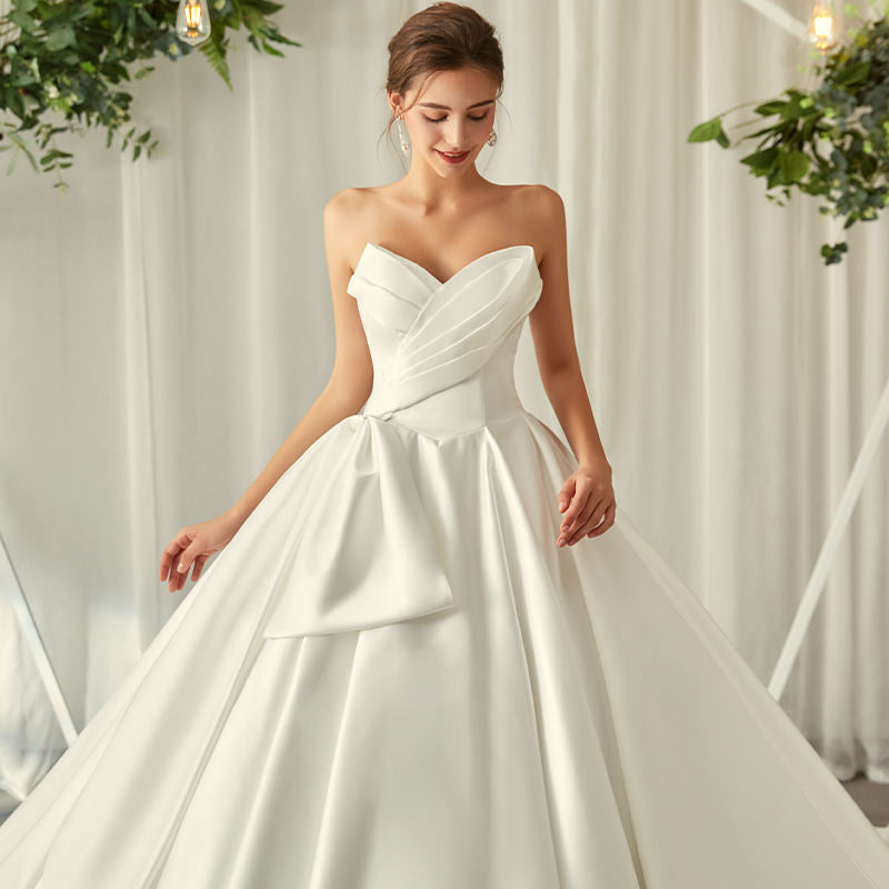 Modern Sweetheart Neck Sleeveless Cathedral Train Bow Ruffles Ball Gown Wedding Dresses For Bride - Image 3