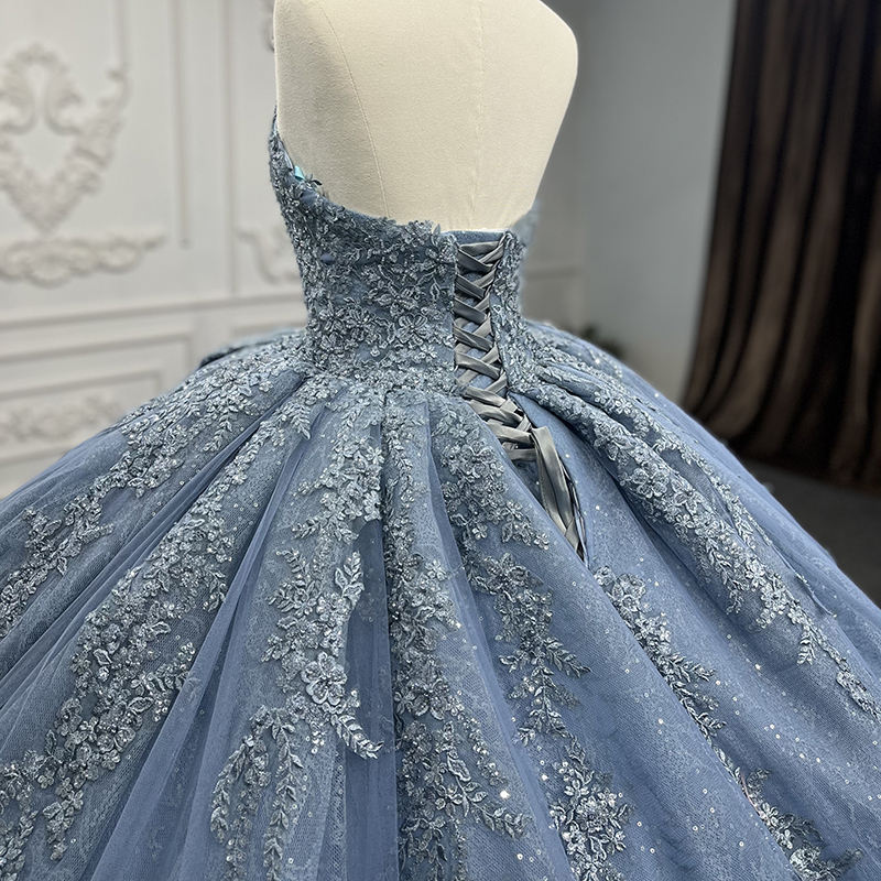 Elegant Blue Lace Sleeveless Ball Gown - Image 5