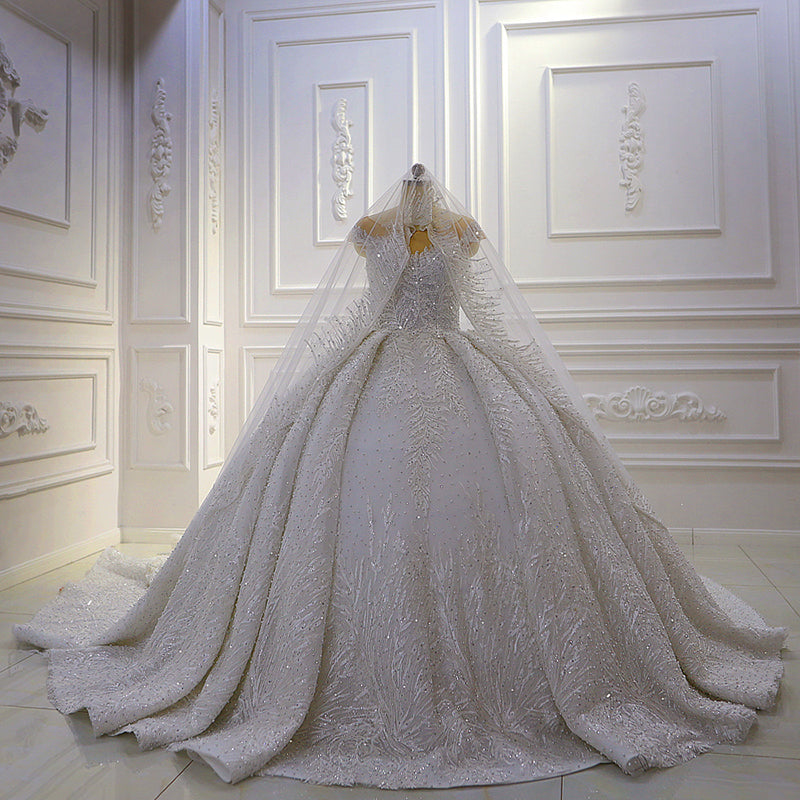 Custom Elegant Off Shoulder Shiny Embroidered Tutu Dress Bridal Wedding - Image 4