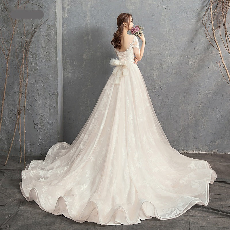 A Line Crystal Bead Lace Applique Wedding Dress For Women - Image 6