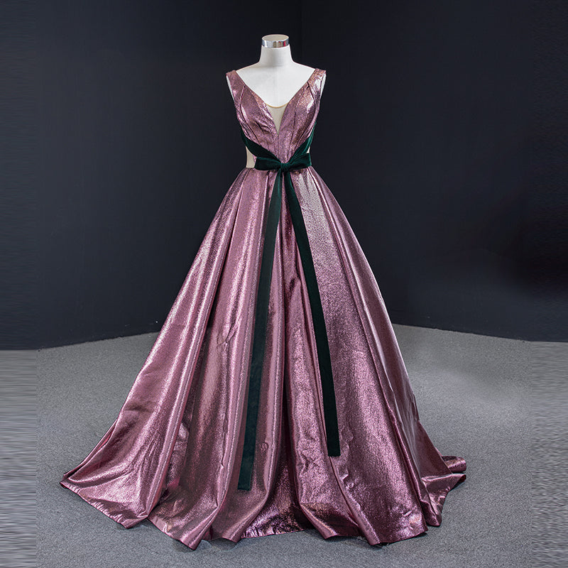 long gown evening v neck dress with belt evening dress woman
