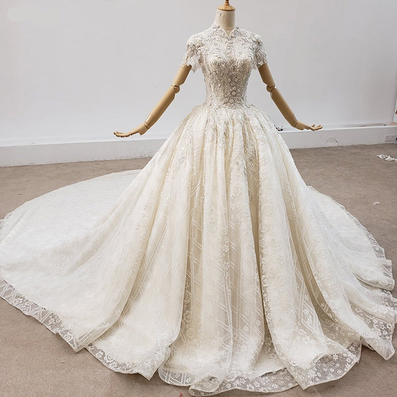 High Quality Neck Luxury Elegant Bridal Gown Wedding Dress