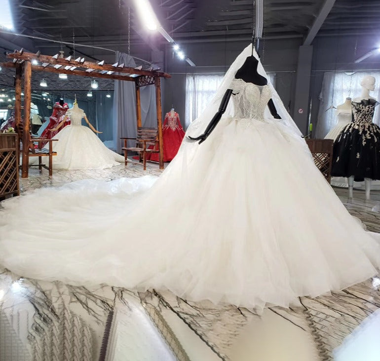 Boat Neck Luxury Sequined Beading Women Wedding Dresses
