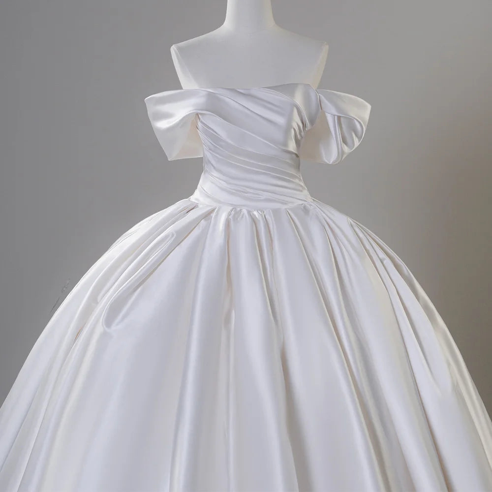 Off-The-Shoulder Wrinkles Satin Wedding Gown For Bride Chapel Train Gowns Women Wedding - Image 5
