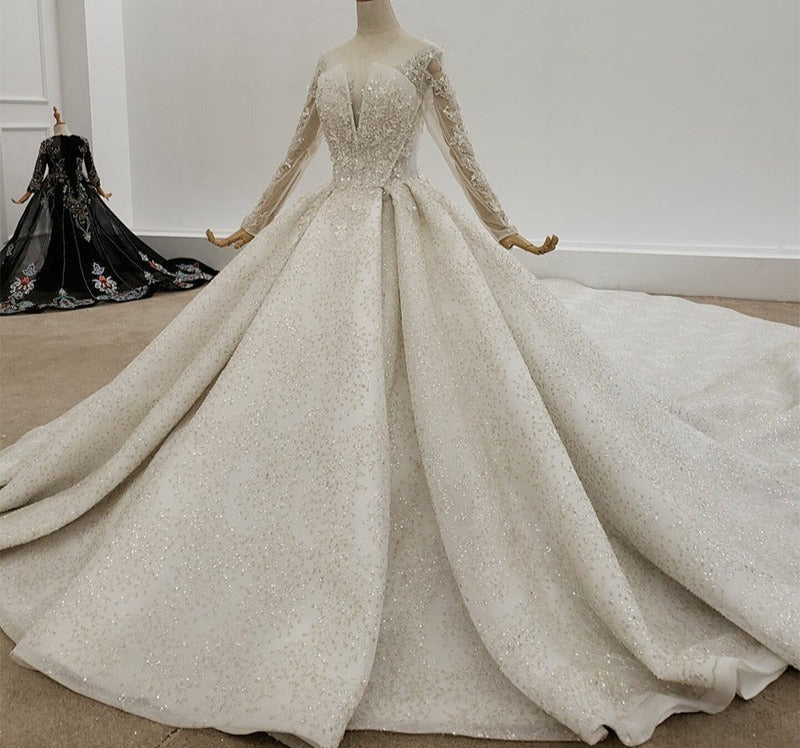 Long Sleeve Crystal Bling Luxury High Quality Wedding Dress