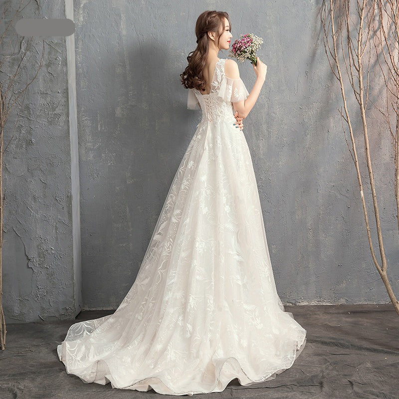 A-Line Fashion Simple Lace Beach Wedding Dresses For Women - Image 4