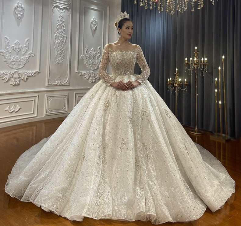 2022 Design Luxury Lace Fabric Beaded Shiny Wedding Dresses