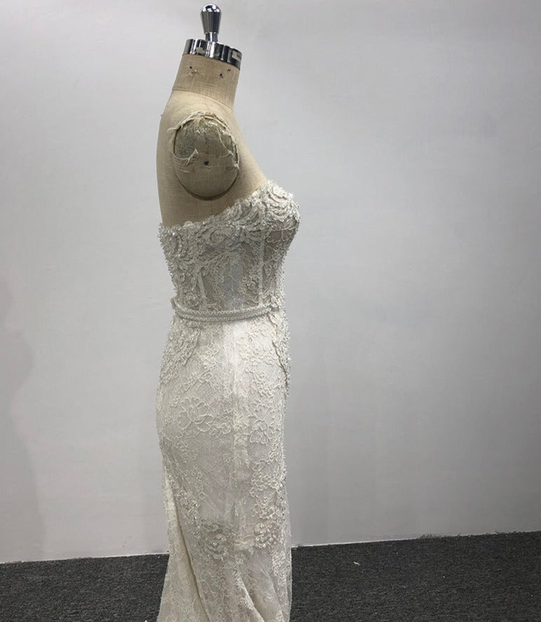 Ladies Luxury Tube Top Diamond Embroidered Lace Bridal Wedding Dress - Image 7