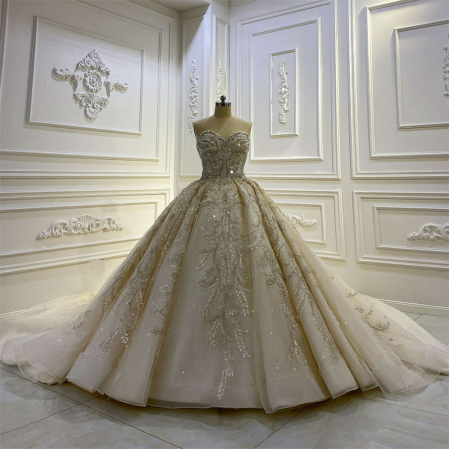 Luxury  Shine Bridal Gown Off Shoulder Wedding Dresses High Quality Lace Bling Wedding Bride Gown