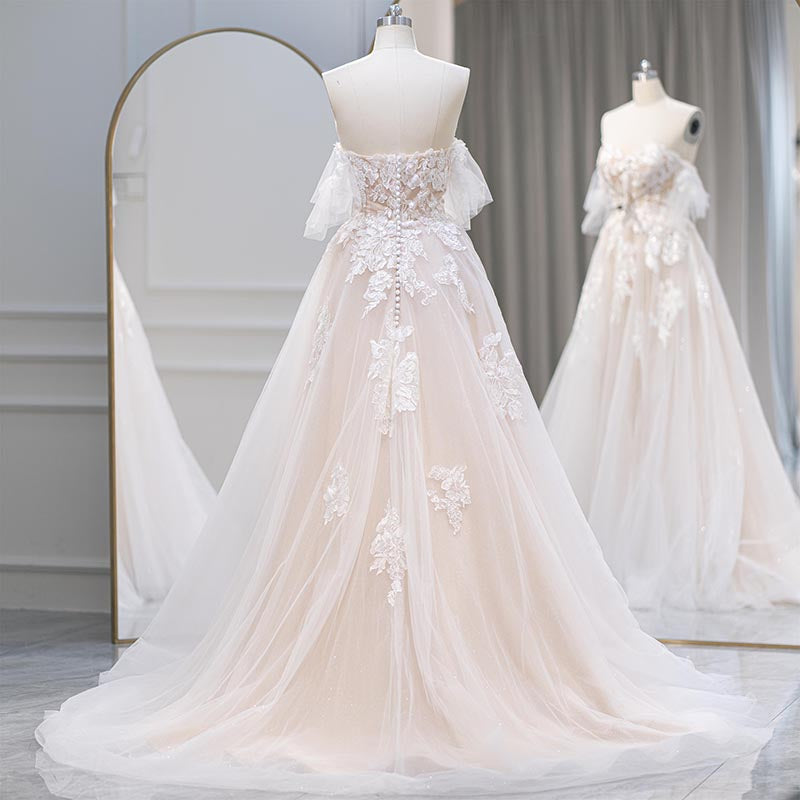 Princess Off Shoulder Appliqued Flower Bridal Gowns Wedding Dress - Image 4