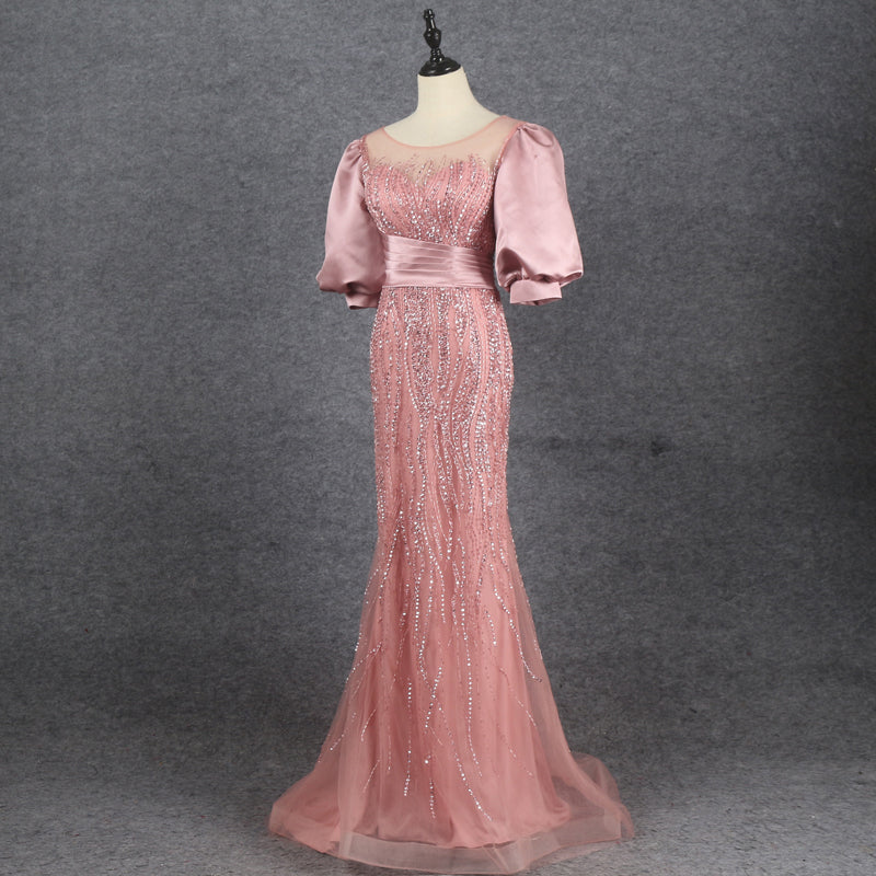 Dress Skirt Pink Puff Sleeve Slim Fit Fishtail Dress Dream Evening Dress