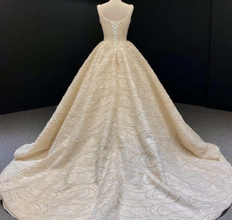 ball gown princess luxury crystal beaded lace wedding dress applique - Image 5