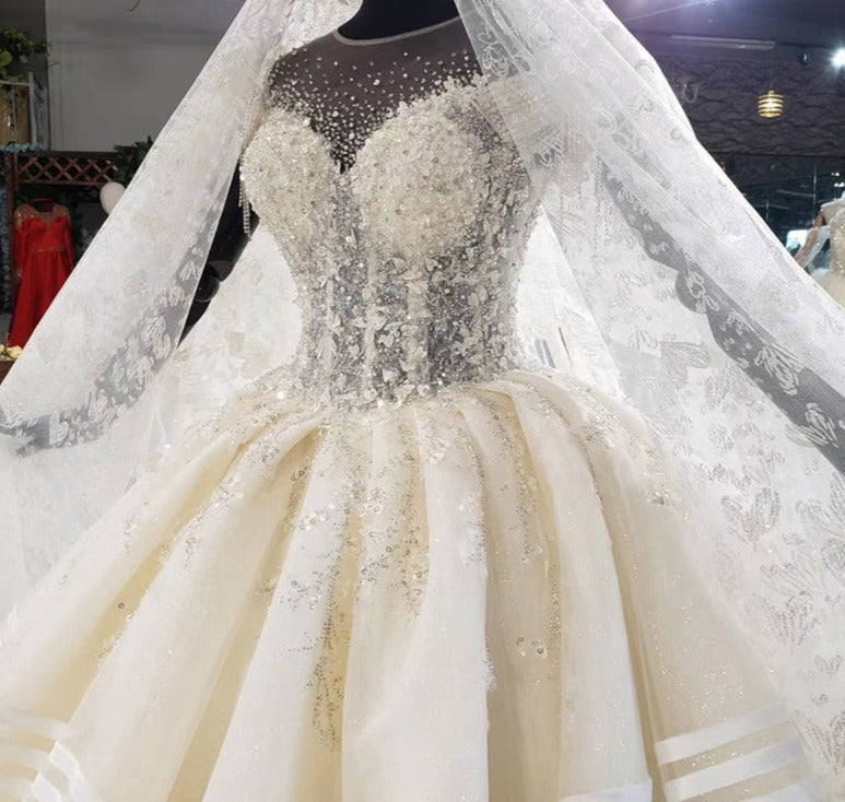 Long Sleeve Lace Beading Sequin Wedding Dresses - Image 8